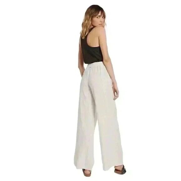 Volcom Women's White Cotton Sun Spent Drawstring Pants - Picture 2 of 12